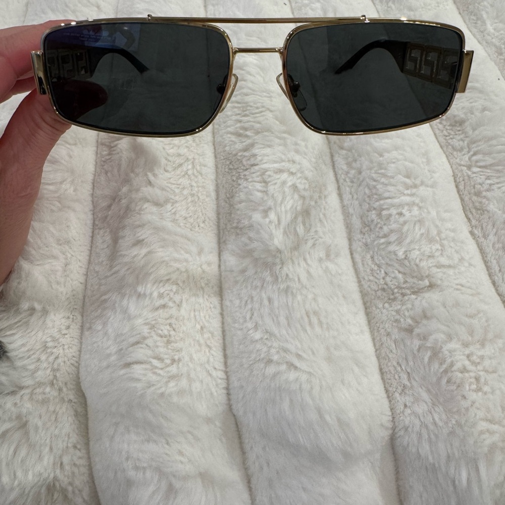 Versace Gold Frame Rectangular Sunglasses - Picture 2 of 11